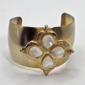 Susan Shaw Handcast Gold Clover with Genuine Amazonite Stone Cuff Bracelet